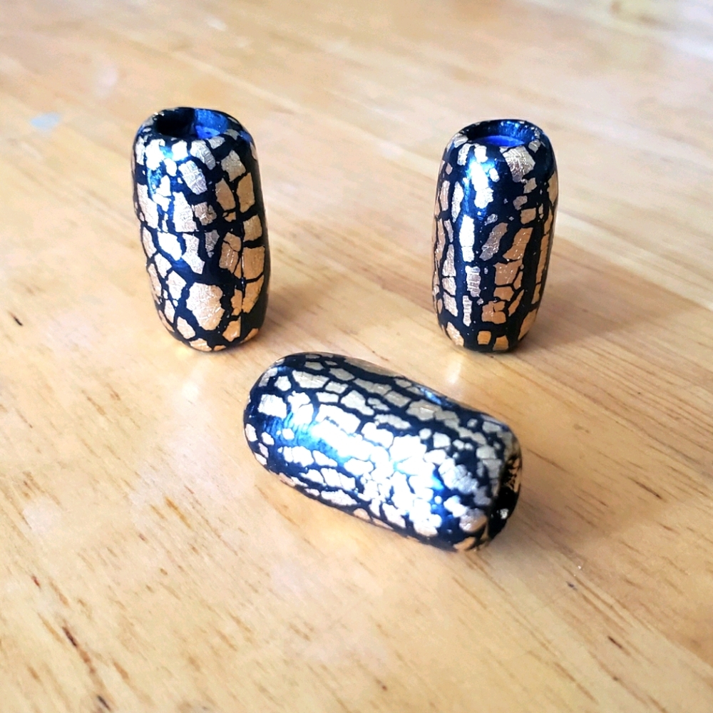 Black/ Gold Pattern Dread Beads, set of 3